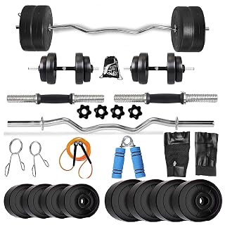 BODYFIT Home Gym Combo, Home Gym Set, Gym Equipments, [8Kg-50 Kg], 3Ft Curl Rod + One Pair Dumbbell Rods, PVC Dumbbell Plates, Home Gym Kit,Weight Plates, Fitness Exercise Set. (12KG Combo)