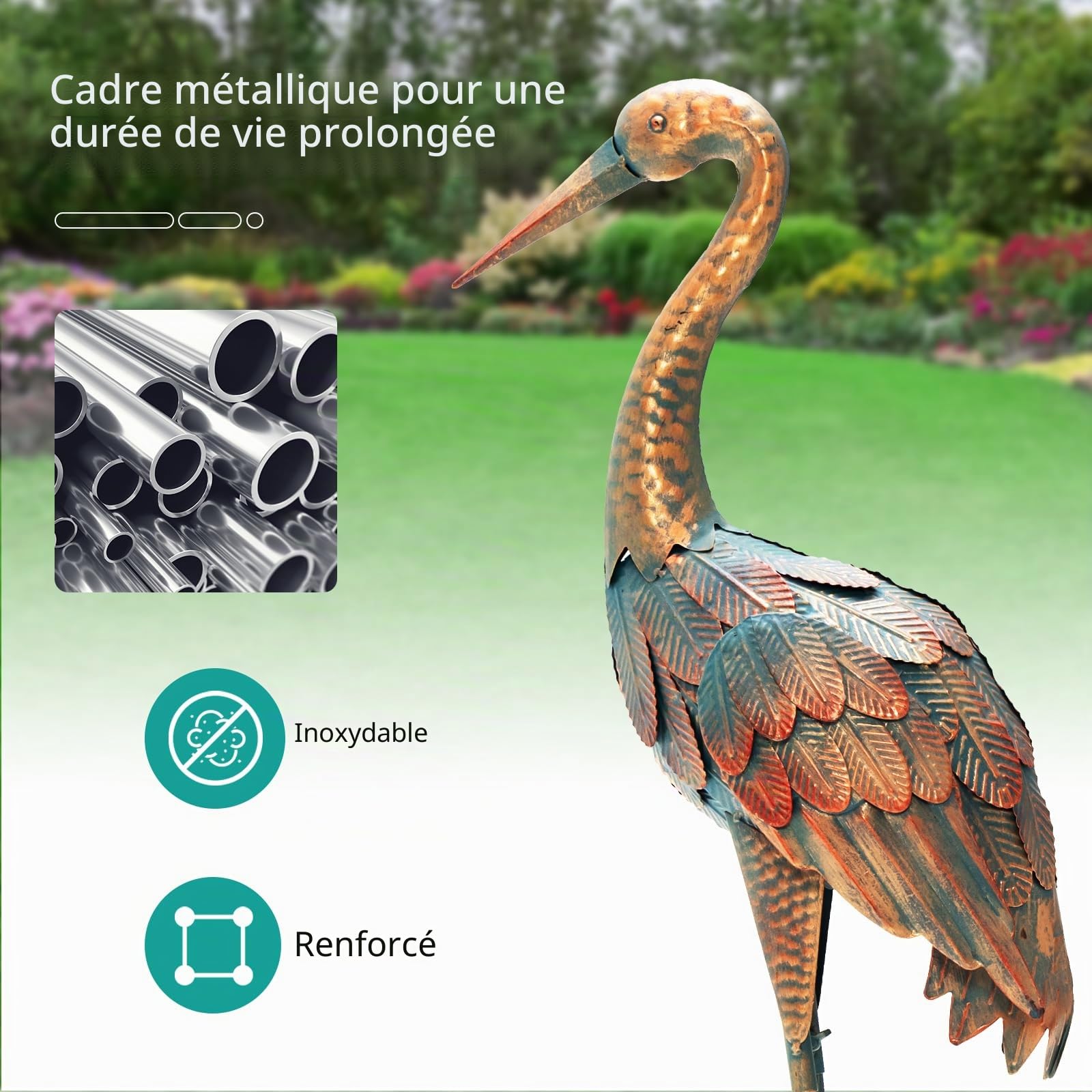 SOARS Statues de jardin en set de 2, décoration de grue en métal, décoration de jardin pour l'extérieur, sculptures en plein air, pour la maison, terrasse, arrière-cour et pelouse (grue)
