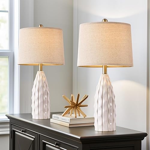 Miniatura 3 de Juego de 2 lámparas de mesa de cerámica de 23.75 pulgadas para sala de estar, lámpara de noche para dormitorio y mesitas de noche de granja o mesas
