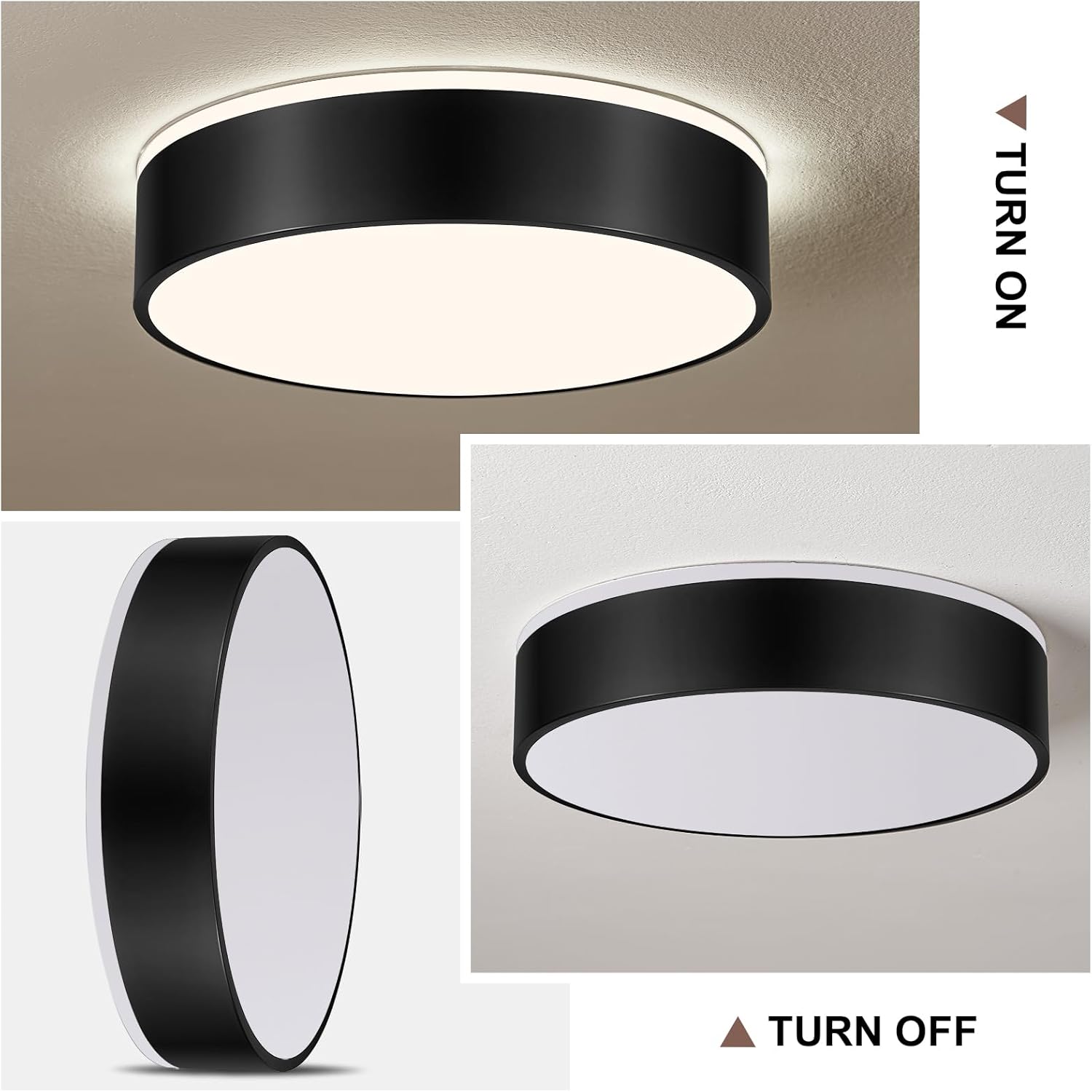 YURNYQ Black LED Flush Mount Ceiling Lights, Modern Dimmable 5CCT Close to Ceiling Light, Simple Overhead Round Kitchen Lighting Fixtures for Bedroom Hallway Entryway Living Room, 15.8 Inch