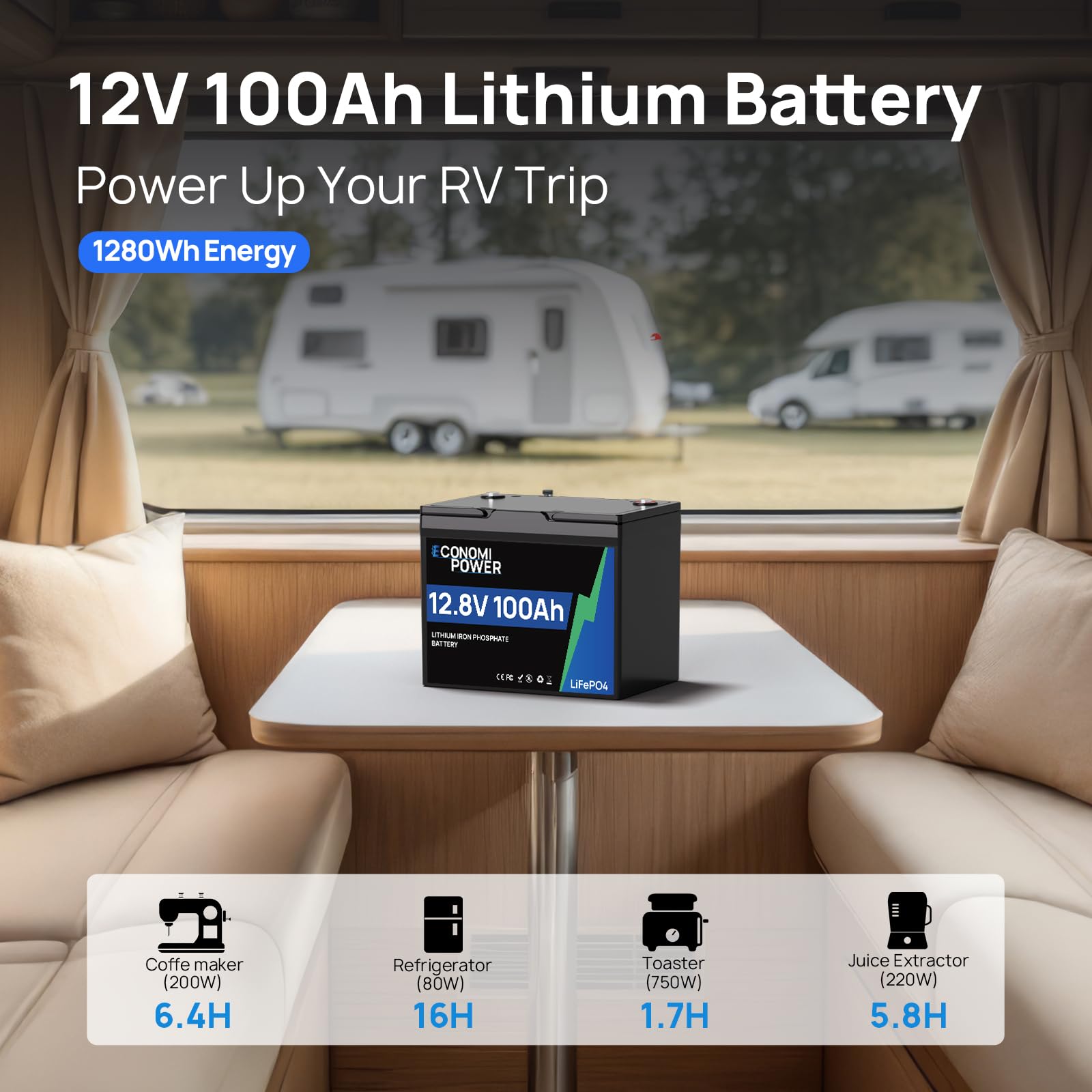 Batterie Lithium 12V 100Ah LiFePO4 100A BMS 4000-15000 Deep Cycle Lithium Battery, Max 1280 Wh pour Moteur de trolling, Camping-Car, système Solaire et Hors réseau