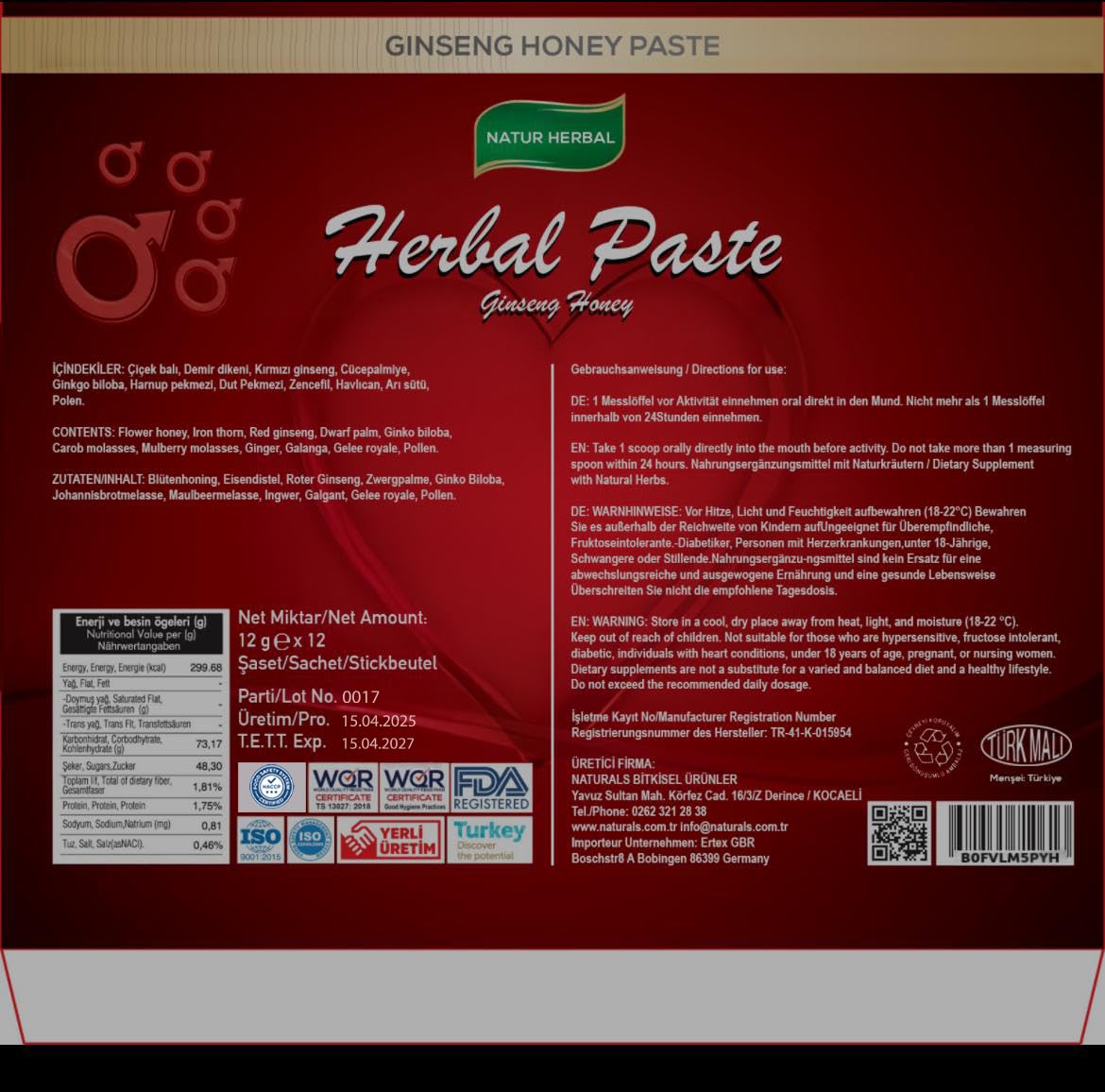 Ginseng Macun Herbal Gel 12 * 12gr HOCHDOSIERT für den aktiven Mann mit Maca, Tribulus (RED_ROTE, 1)