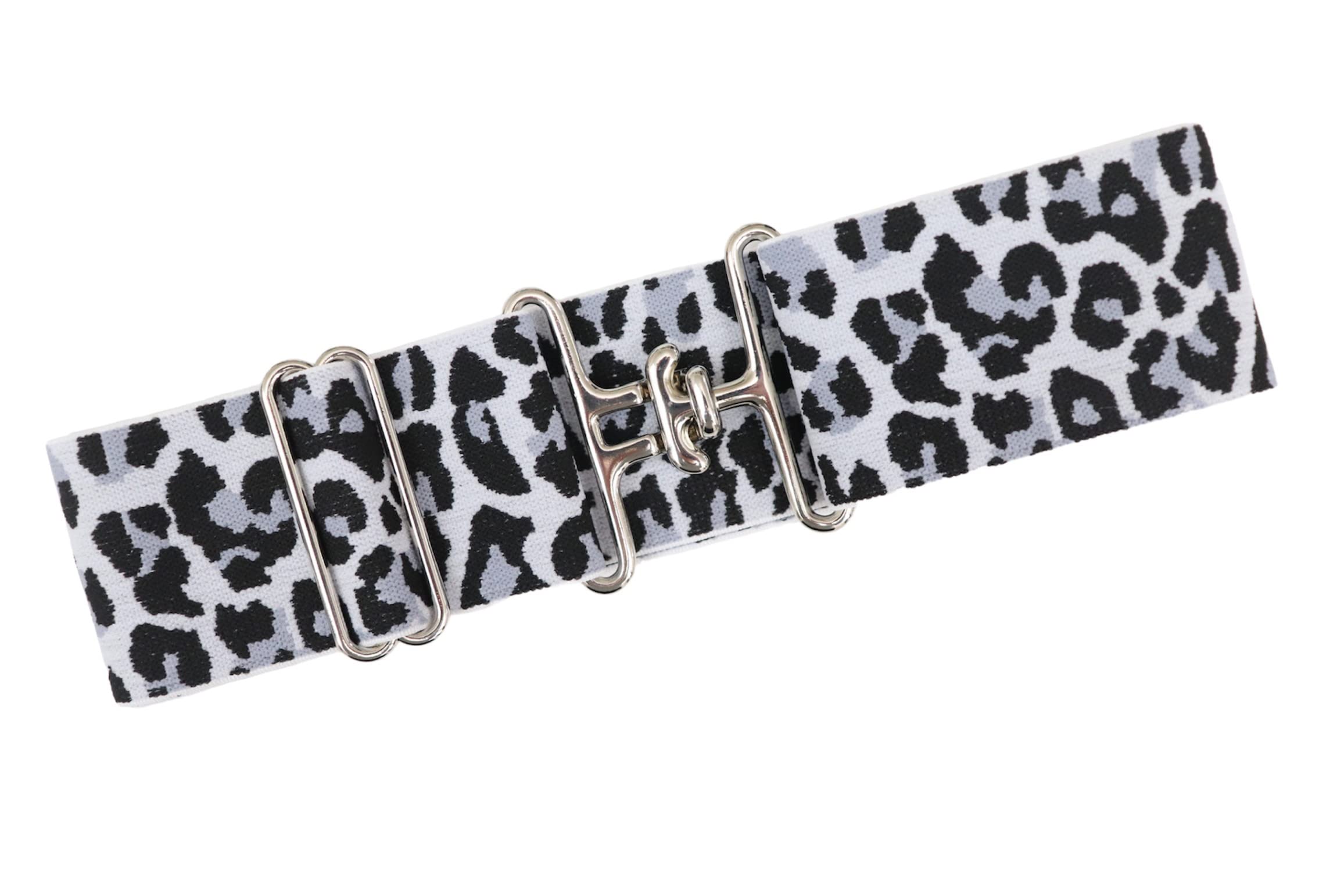 Heads Up Apparel 2 inch Equestrian Elastic Belt with snaffle bit, circle or surcingle buckle. (Surcingle Buckle, White Cheetah)