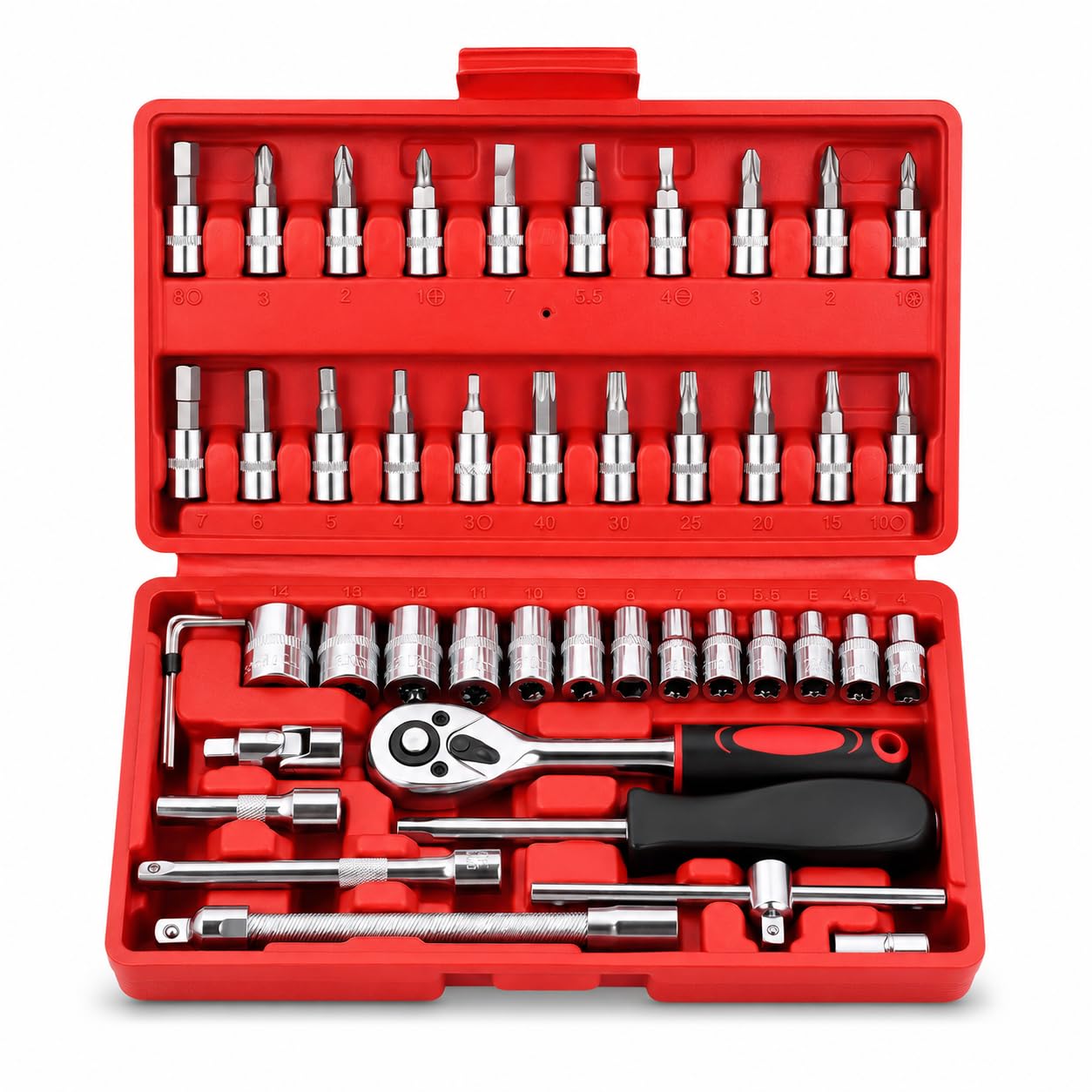 Juego de Llaves de Vaso para TVS Phoenix 125 2012-2016 | 46 Piezas Herramientas Completa | Universal Reparación de Coche Moto Bicicletas | Carracas de Liberación Rápida