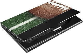ALAZA Capa de suporte de cartão de visita divertida para closeup do campo de futebol americano para mulheres, homens, couro sintético e porta-cartões de nome de metal com clipe