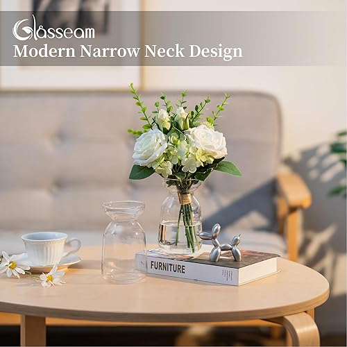 Miniatura 7 de Glasseam Jarrón de vidrio de jacinto para flores jarrón de brote forzador de bulbos, juego de 3 jarrones pequeños transparentes para centros de