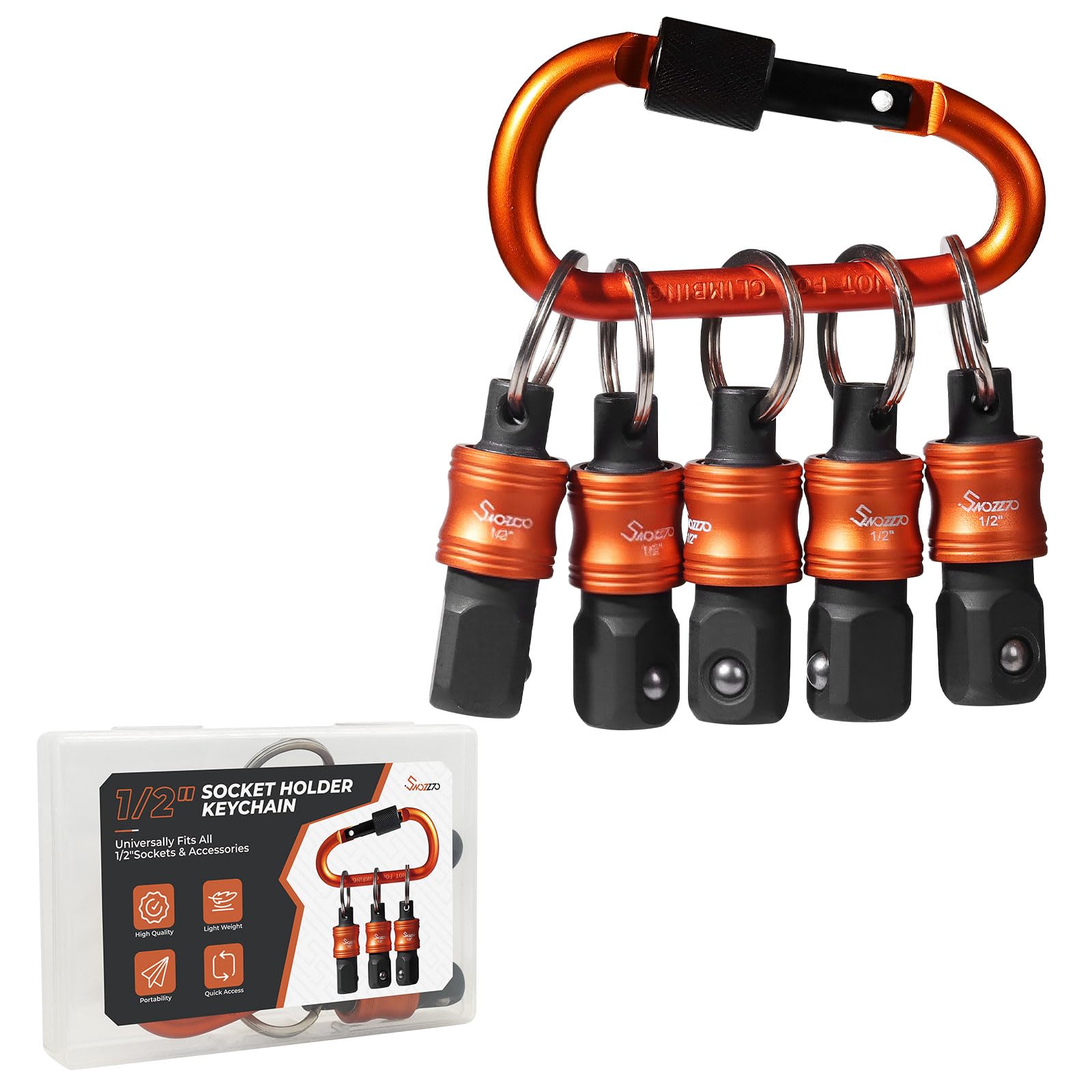 1/2" Socket Holder Keychain 5PCS Set,Heavy-Duty Toolbox,Drive Quick-Release Organizer with Locking Clip,Impact Wrench Accessories for Lineman,Electricians,Construction Crews & Industrial Pros
