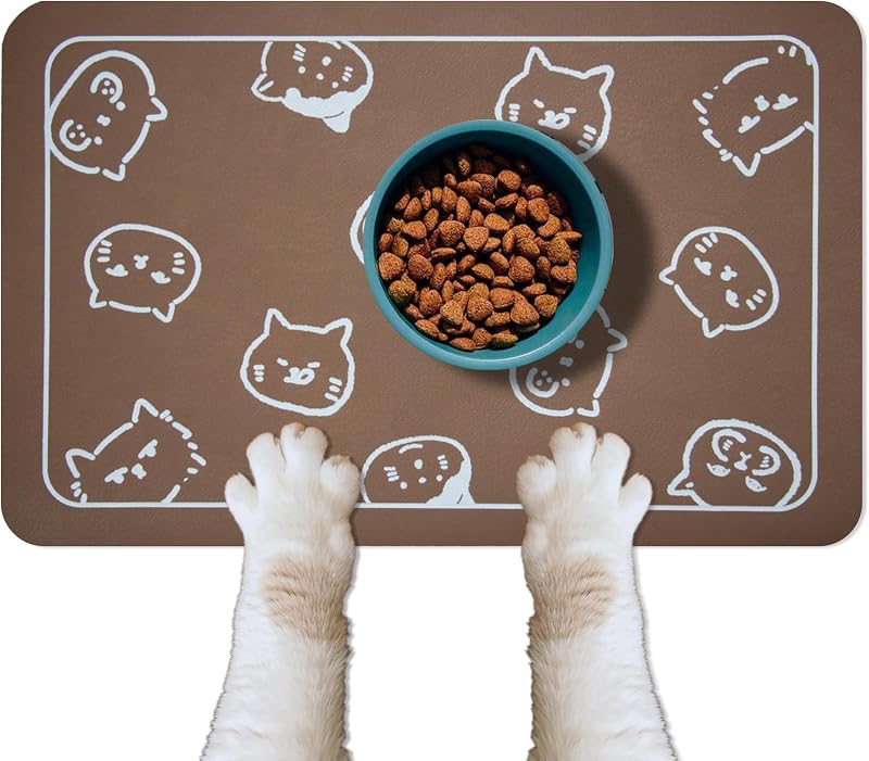 Tapete absorvente e antiderrapante para comedouro de gatos e cães YCT Marrom – 46,0 x 30,0 cm