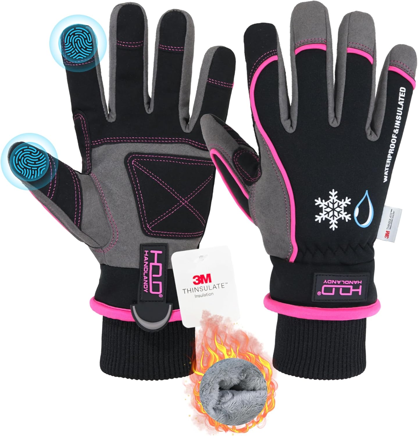 HANDLANDY Winter Work Gloves, 3M Thinsulate Waterproof Insulated Glove for Men Women