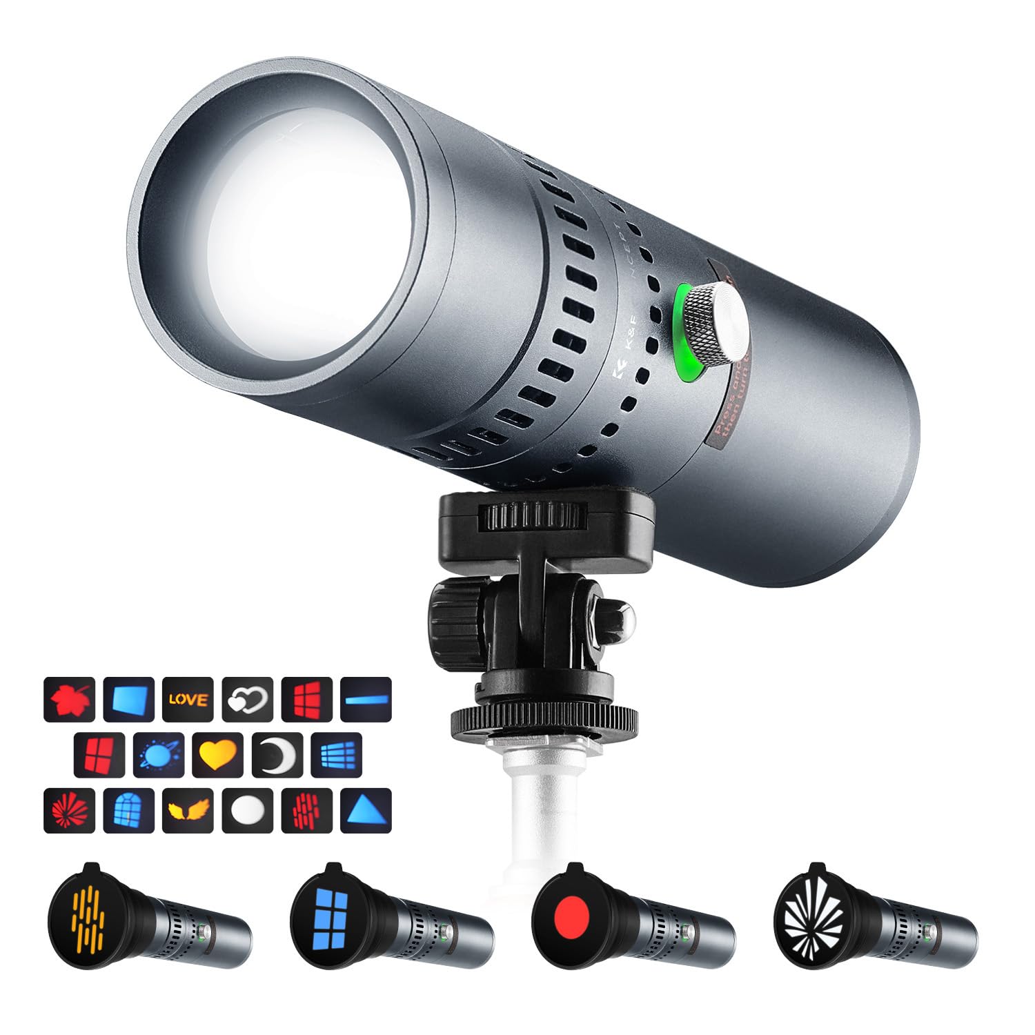 K&F Concept Lampe de Poche LED RGB 25W pour Photographie Créative | Batterie 9000mAh, 20 gobos, 4 couleurs, projecteur vidéo zoomable 4000 lux, création contenu, SP25C