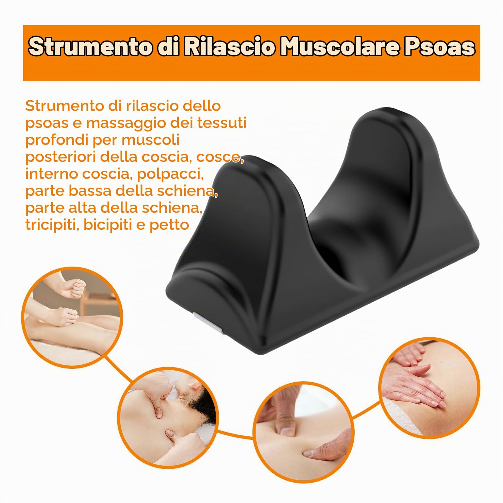 Massaggiatore Muscolare Tendine con 6 Supporti Antiscivolo Inferiori, Collo Massaggiatore Dello Psoas, Strumento Rilascio Flessore per Ginocchio, Coscia, Posteriore, Polpaccio, Gancio 'Anca(Nero)