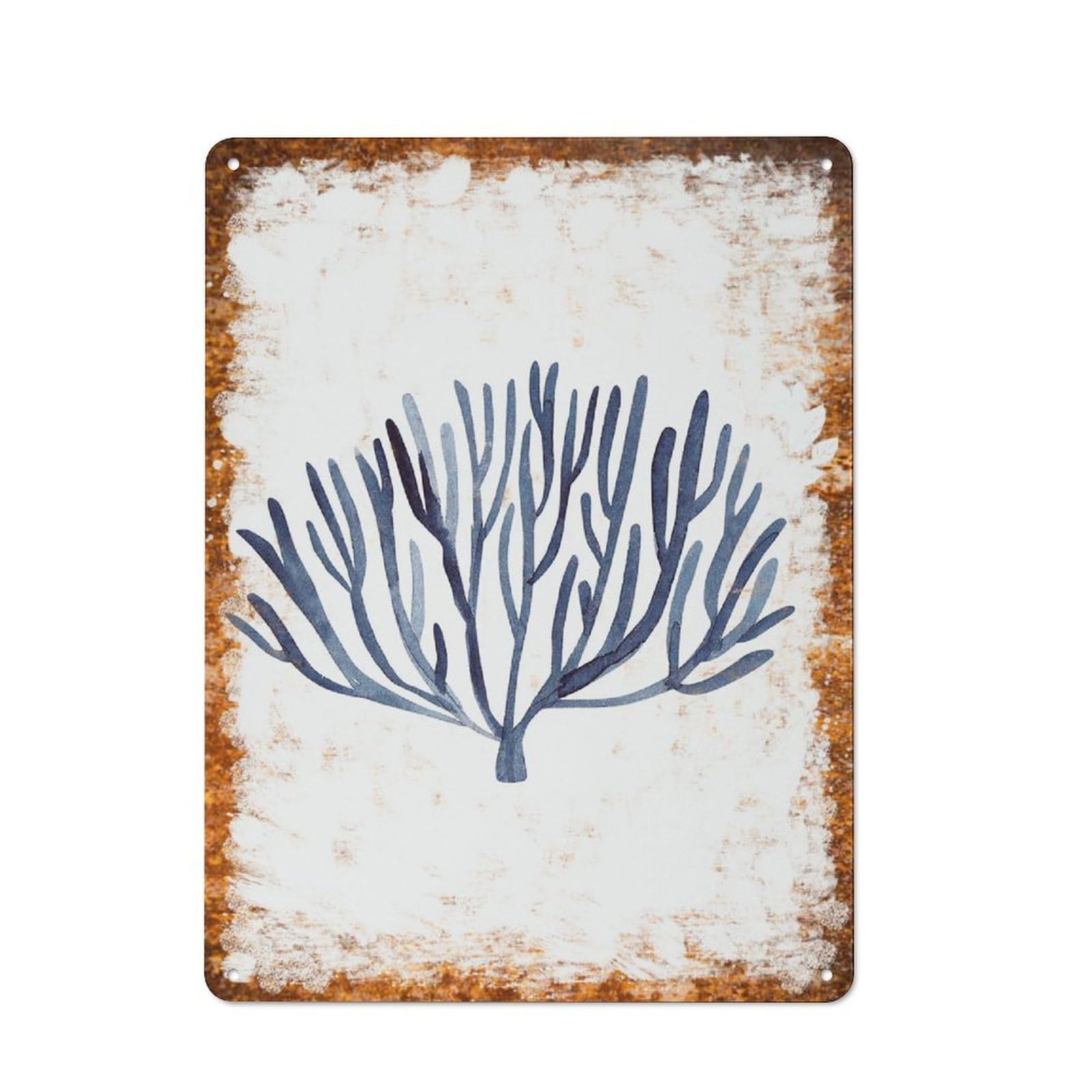 peiyeety Metal Tin Sign Retro Distressed Vintage Rustic Metal Blue Coral Sketch Watercolor Print Wall Art Decor for Home Kitchen Bedroom Bathroom Farmhouse Living Room Office Apartment 6x8 INCH