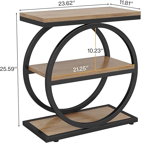 Miniatura 2 de Tribesigns Mesa auxiliar con 3 estantes de almacenamiento, juego de 2, mesa de sofá industrial con marco redondo de metal para sala de estar, mesita