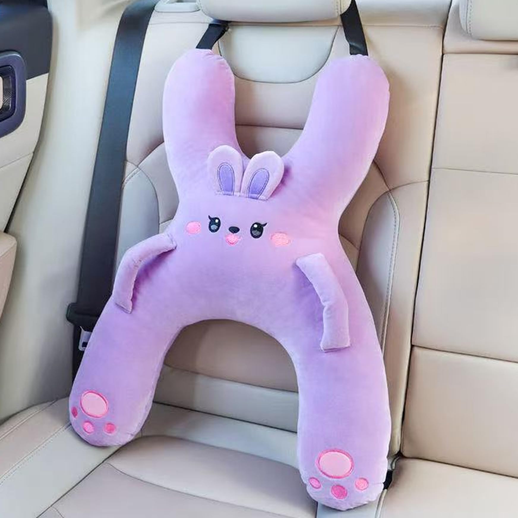 Oreiller de siège de Voiture pour Tout-Petits, Oreiller Voiture pour Enfants en Forme H, Support tête réglable pour Enfants avec poignée, Lavable en Machine pour Un Meilleur Sommeil, Violet