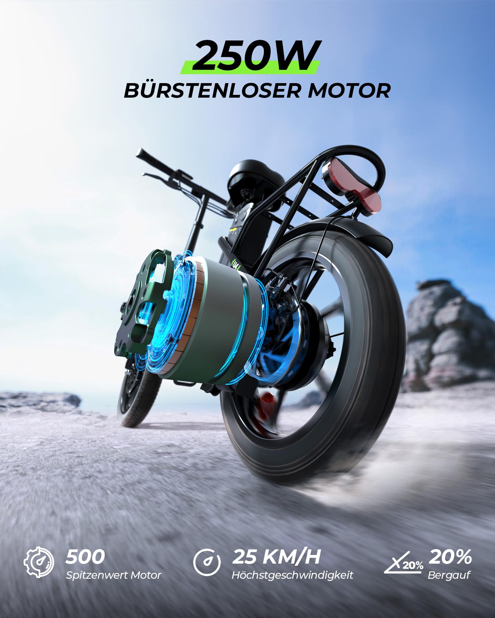 Finbike Klapprad E-Bike 16 * 2.15 Zoll Fat Tire,Tragbares Elektrofahrrad mit 10.4Ah Abnehmbarem Akku,4 Fahrmodi,PAS Reichweite MAX 88KM,Falt-Elektrofahrräder für Herren Damen Pendeln