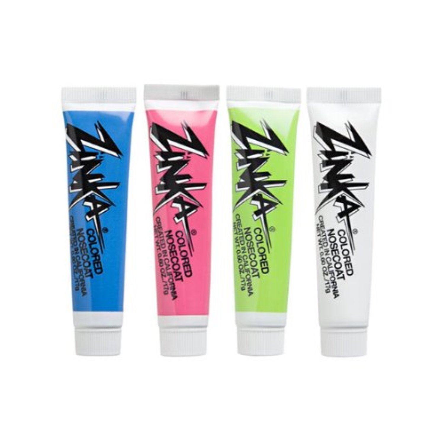 Zinka Colored Sunblock Zinc Waterproof Nosecoat 4 Pack Bundle .6oz Tube - Blue/Pink/Green/White