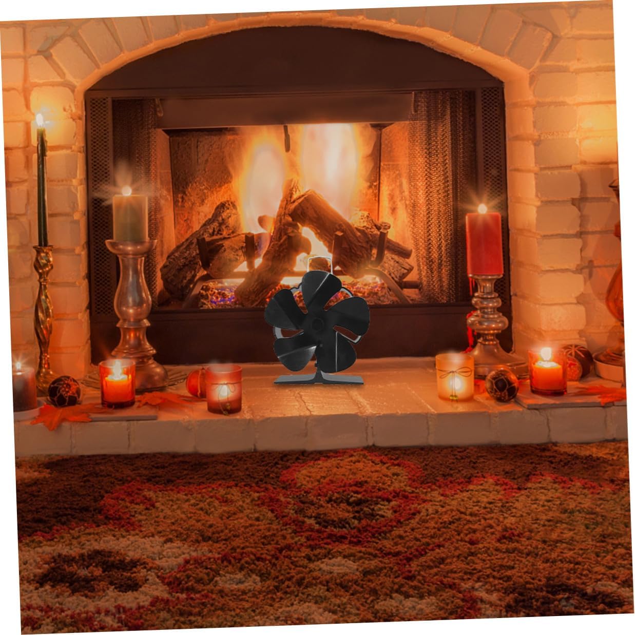 Mini 5-blade Silent Heat Powered Stove Fan Black Thermal Fireplace Fan for Home and Outdoor Use Eco-friendly for Wood Stove Heating