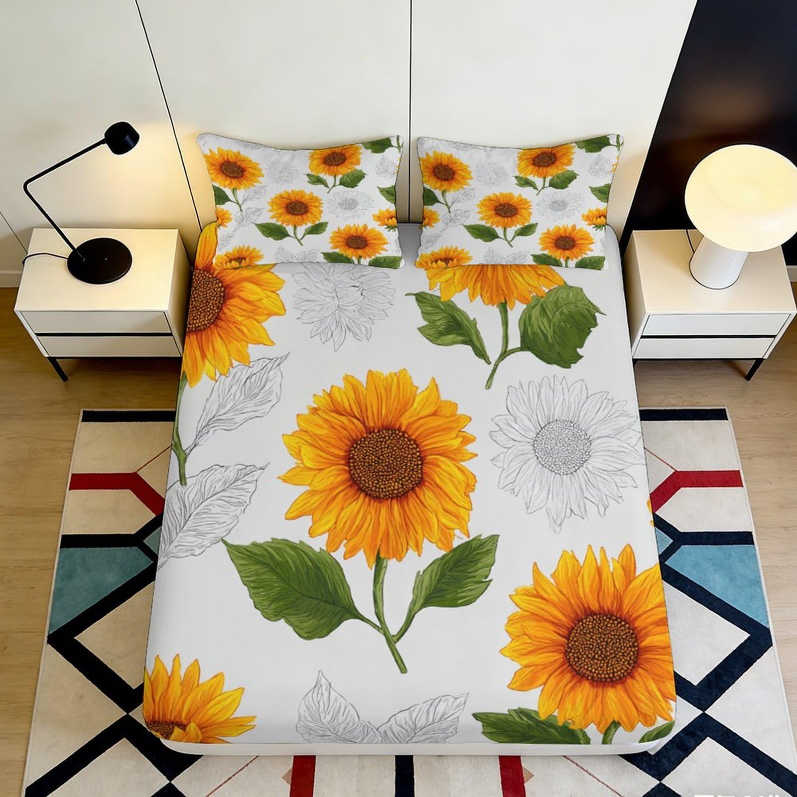 Jqzkxnhpbr Style-10 3D Printed Sunflower Bloom Fitted Sheet Microfiber Soft Yellow Floral Mattress Cover For Bedroom Guest Room Decor 90X200x25cm