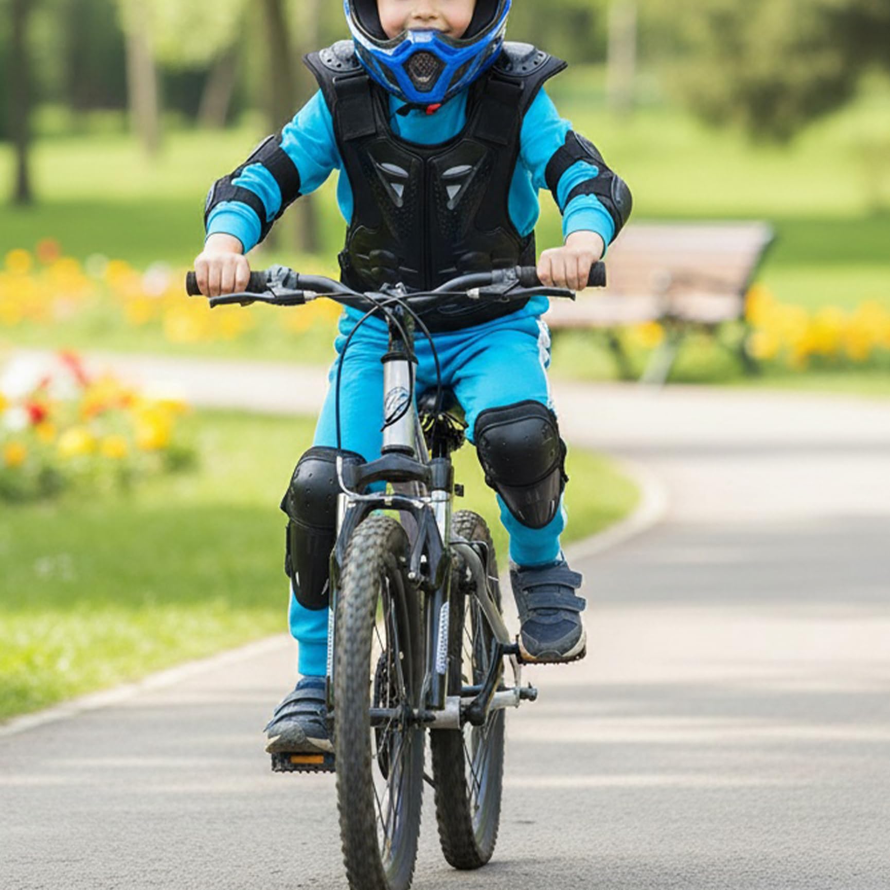 Set di 5 tute da per bambini, traspiranti, da motocross, con protezione per il torace, ginocchiere e gomitiere per bambini 8-12 anni, equitazione, sci, pattinaggio, protezione per il torace, m