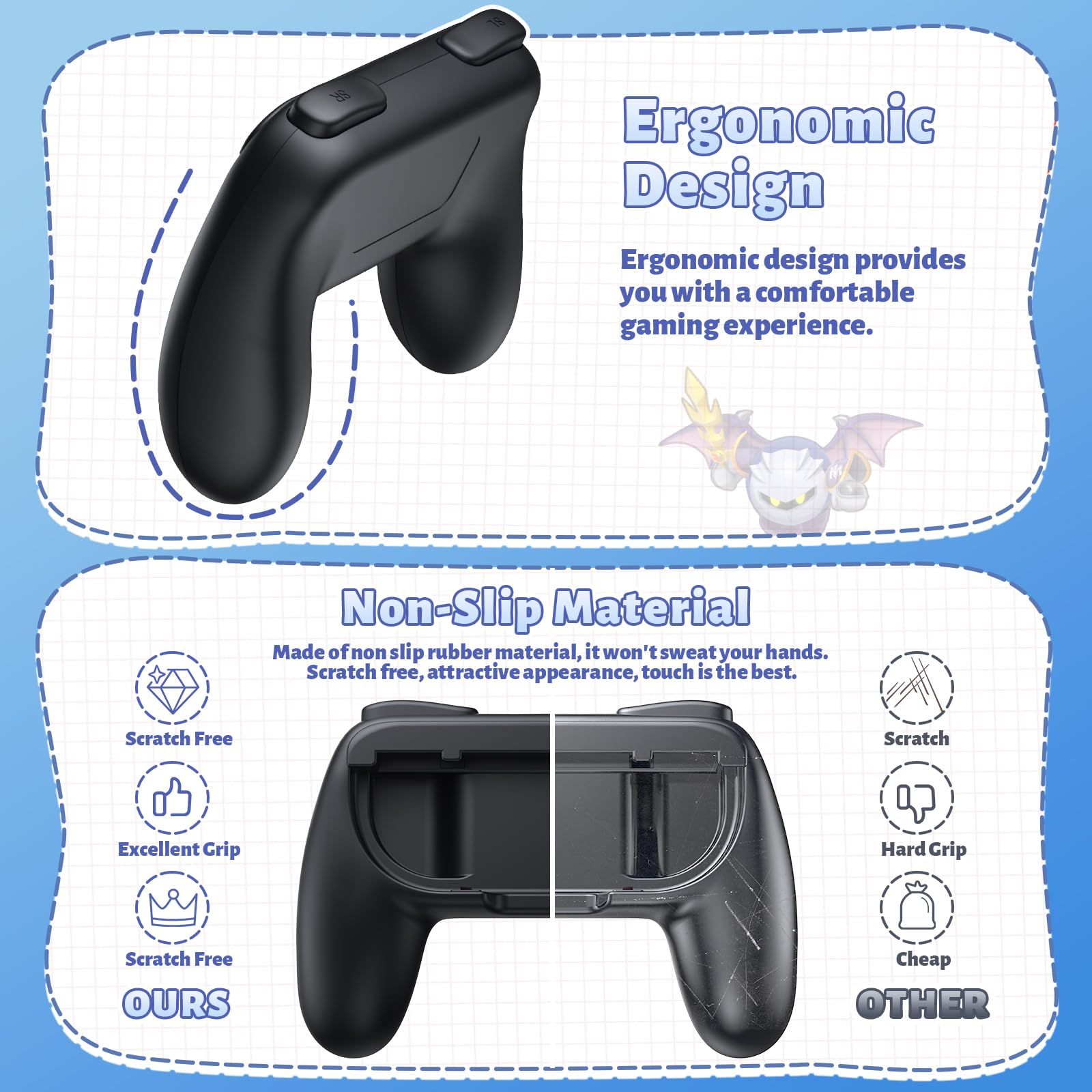 FASTSNAIL Grips for Nintendo Switch 2 (2025) for Joy-Con 2, Wear-Resistant & Anti-Slip Controllers Grips Handle Kit, Switch Holder Accessories for NS2 Controller, 2 Pack(Black) — view 3