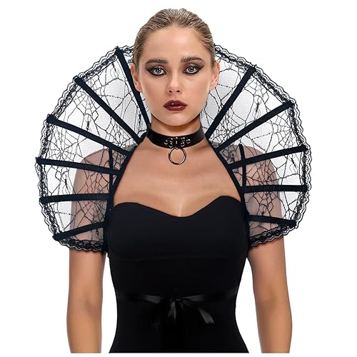 L'VOW Women's Lace Victorian Collar Stand Up Feather Collar Gothic Queen Collar Halloween Vampire Costume - A-black