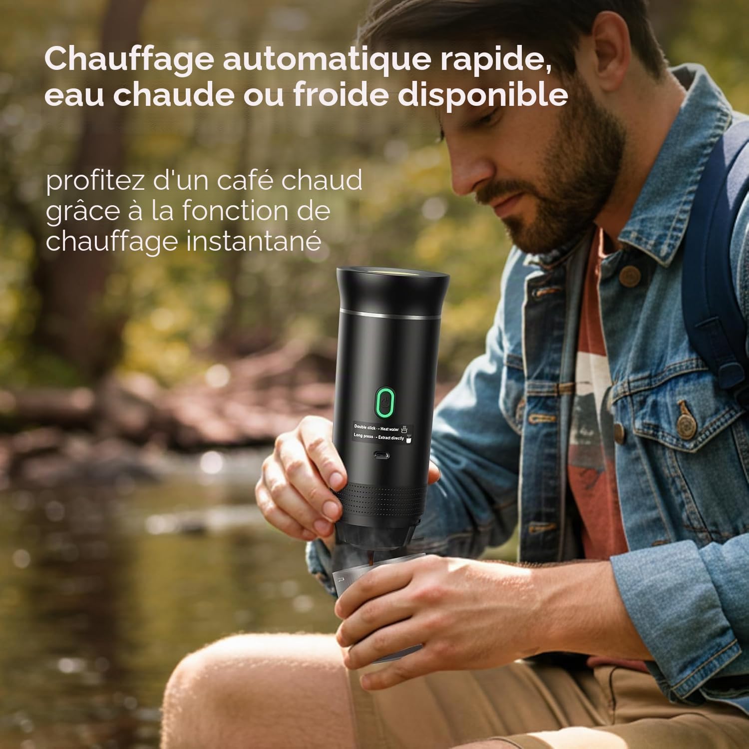 Cafetière Portable 3 en 1, Cafetiere Rechargeable Expresso Machine a Cafe compatible avec capsules Ness-preso, Dolce-Gusto et café moulu, pour Bureau, Maison, Voyage