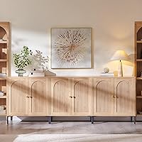 IFGET Modern Fluted Arched Buffet Cabinet 92.63" Wide Modular Sideboard with Adjustable Shelves, Natural Wood Storage Credenza for Dining Kitchen Living Room
