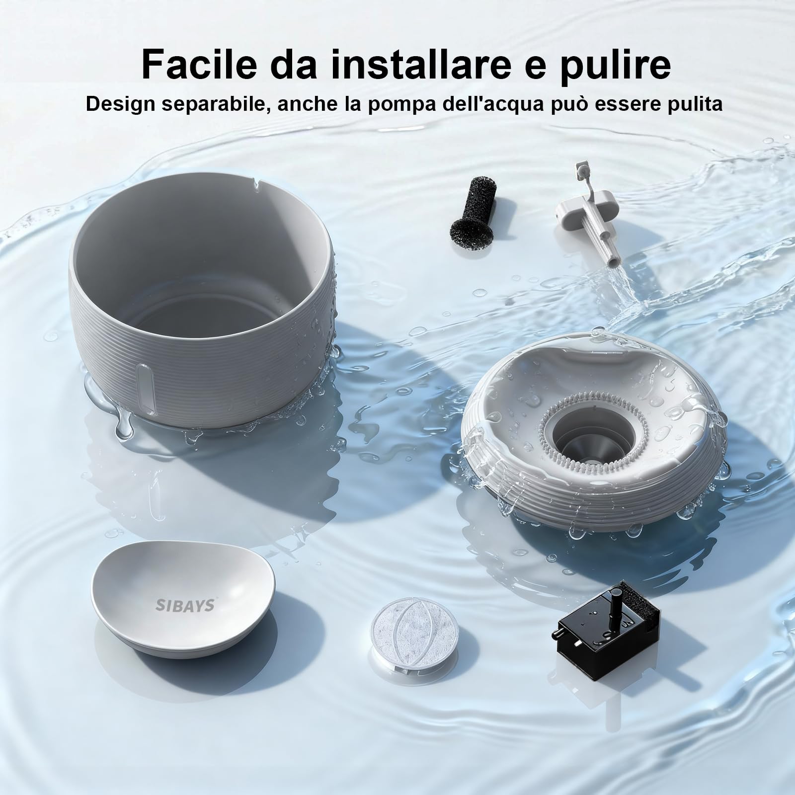 SIBAYS Fontanella per Gatti - 3.5L Fontana per Gatti con Pompa 25dB Ultra Silenziosa & Finestra a LED - Fontanella per Cani con 2 Filtri a Carbone Attivo, Senza BPA, Filtrazione Profonda, FS77 (GY)