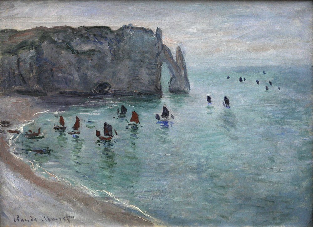 Tableau Monet Étretat avec cadre noir format medium pour décoration murale