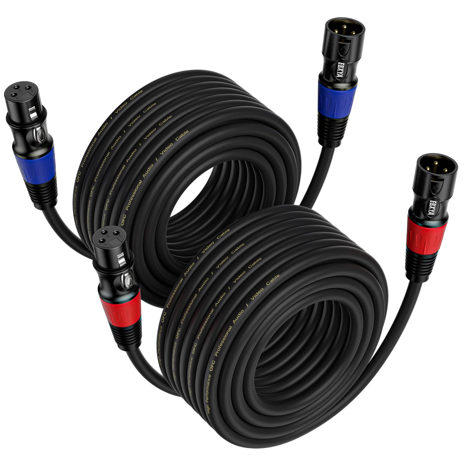 EBXYA XLR Cables 50 ft 2-Packs - Standard Balanced XLR Microphone Cable with 3-Pin XLR Male to Female XLR Speaker Cables