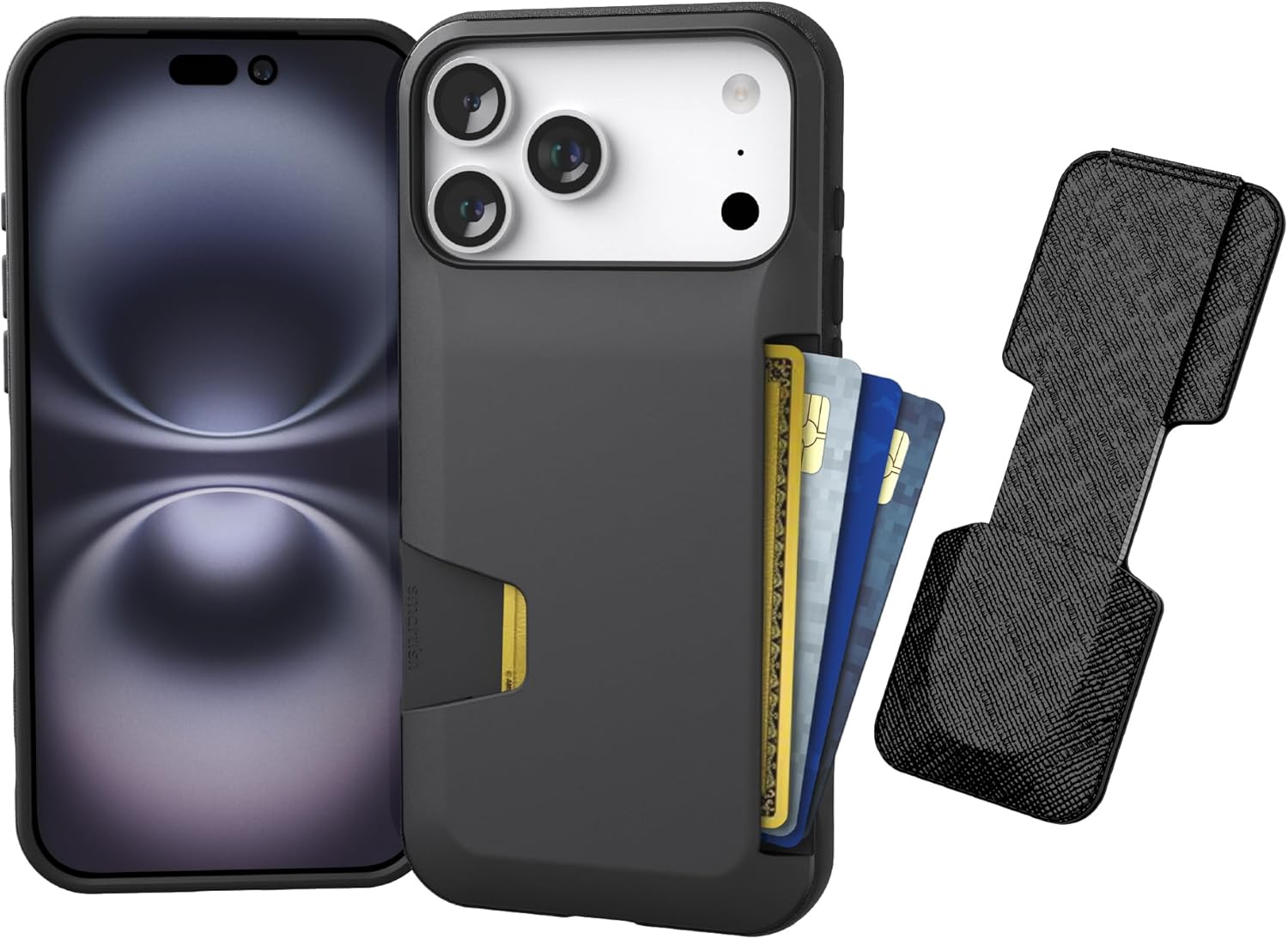 Smartish® iPhone 17 Pro Max Wallet Case + Phone Grip Finger Loop - Wallet Slayer Vol. 1 [Slim + Protective] Credit Card Holder + Pop Out Ring Kickstand for Apple iPhone 17 Pro Max - Black Tie Affair