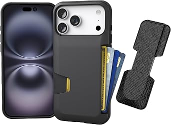 Smartish iPhone 17 Pro Max Wallet Case + Phone Grip Finger Loop - Wallet Slayer Vol. 1 [Slim + Protective] Credit Card Holder + Pop Out Ring Kickstand for Apple iPhone 17 Pro Max - Black Tie Affair
