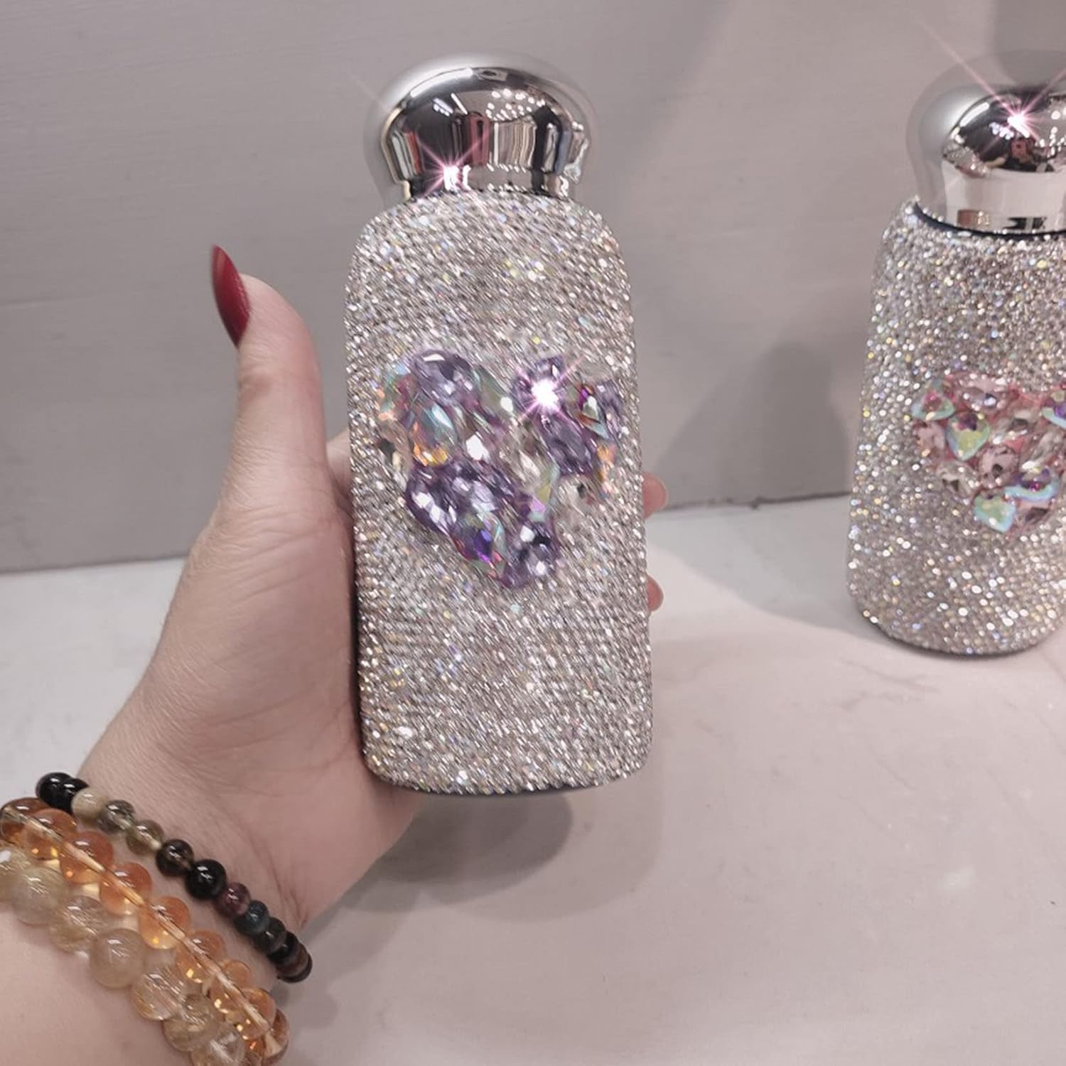 Diamentowa termos, butelka termiczna, kubek termiczny kubek podróżny Bling Rhinestone Shinning butelka na wodę Diamentowa kolba ze stali nierdzewnej Butelka próżniowa(Pink)