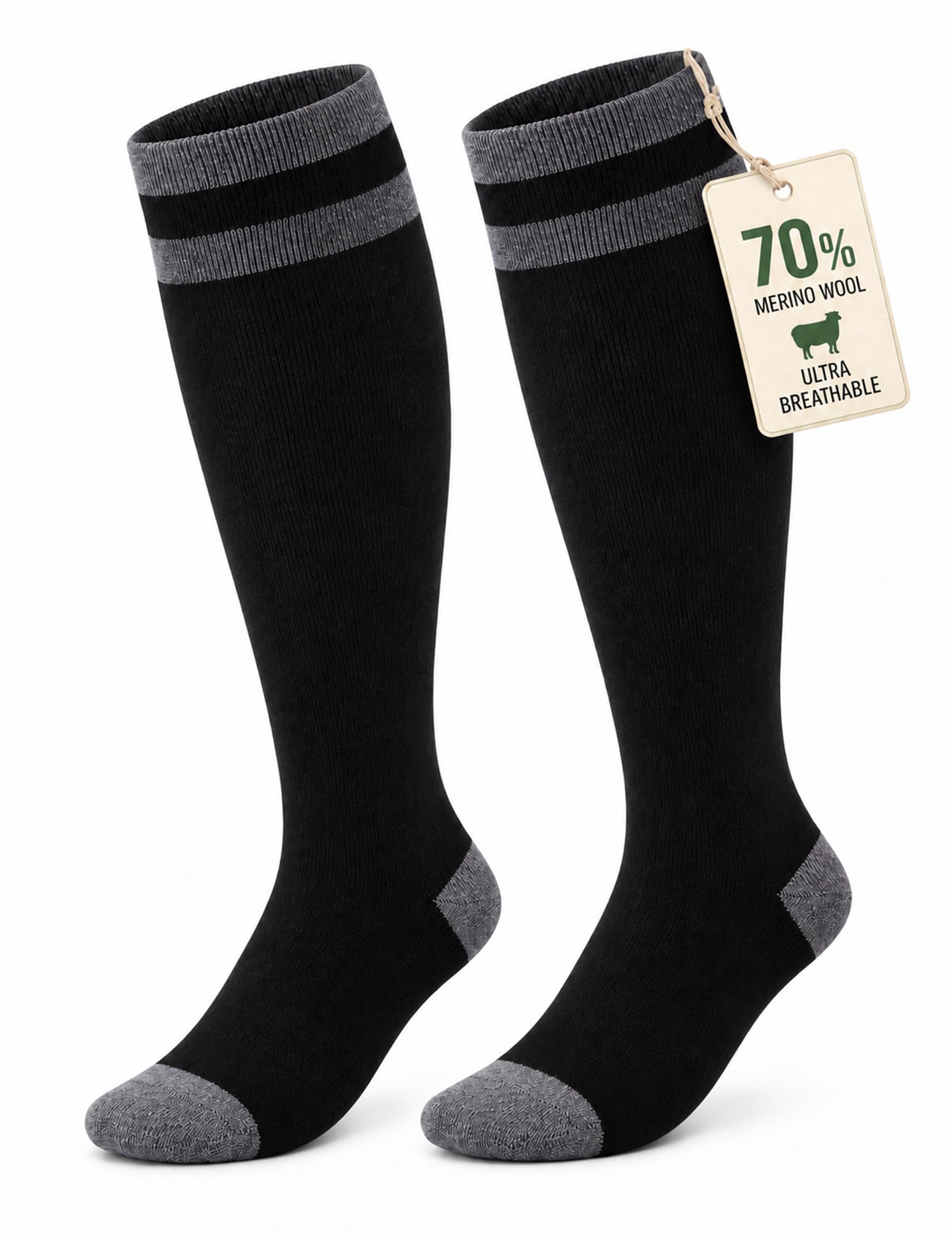 70% Unisex Merino Wool Compression Socks 15-20 mmHg Knee High Comfort