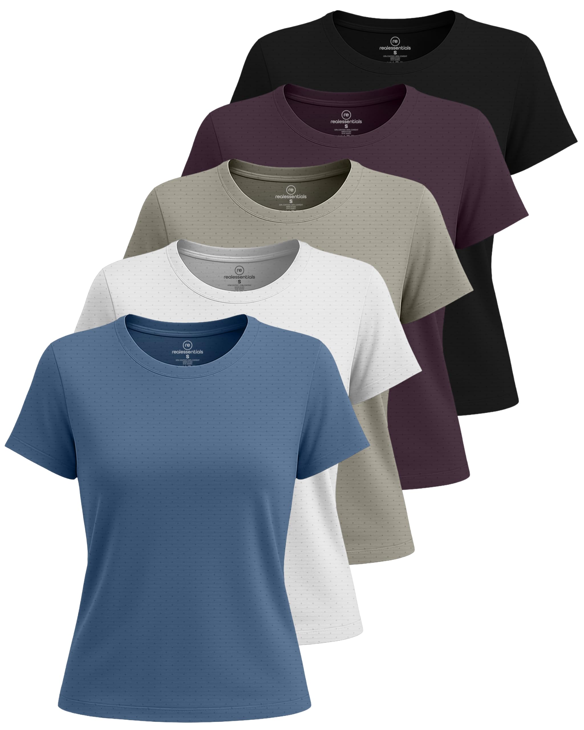Real Essentials 5 Pack Womens Breeze Tech Short Sleeve T-Shirts Athletic Tops Gym Workout Yoga Tennis Activewear Plus