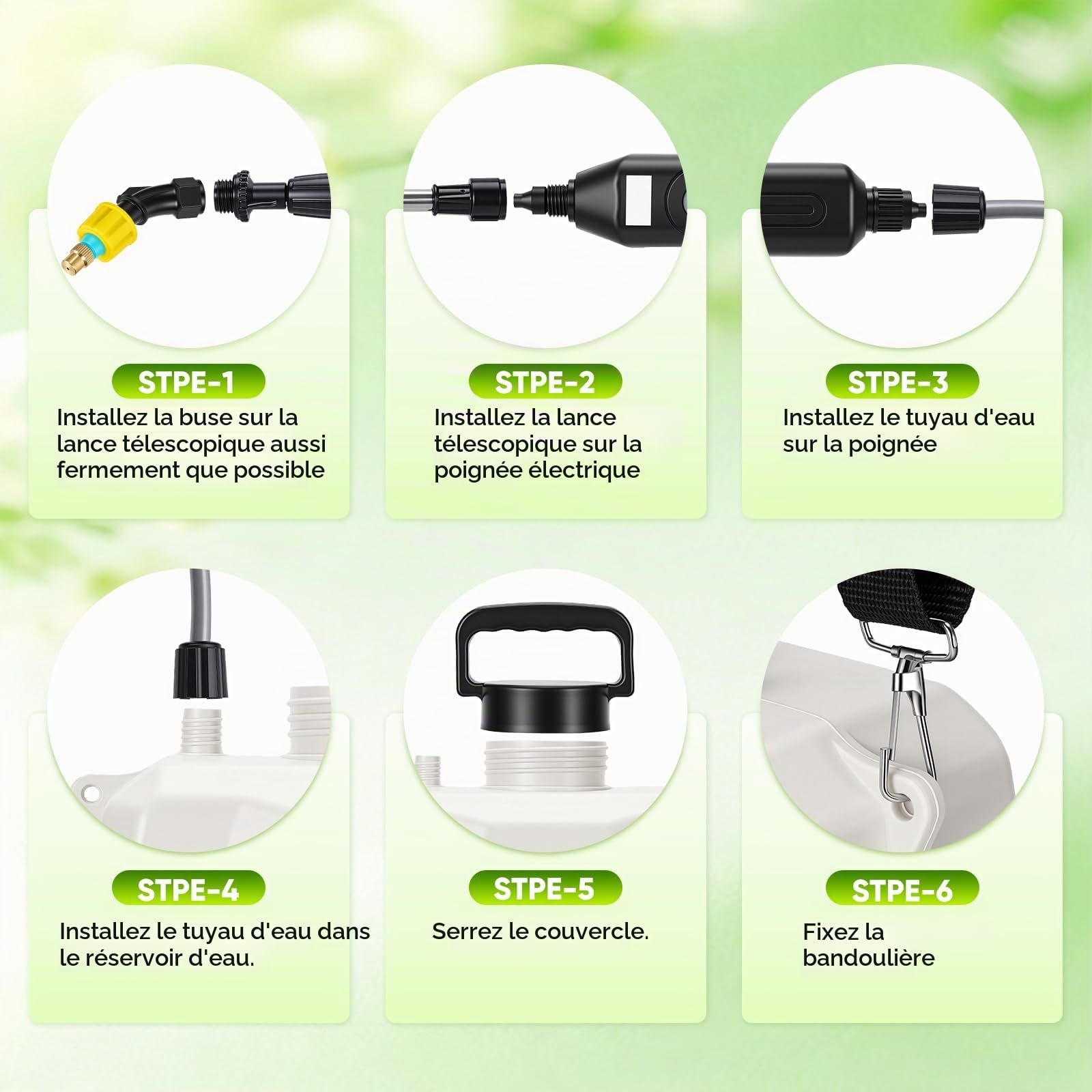 Pulvérisateur Electrique 8l, Pulvérisateur à Batterie avec 3 Buses à Brume, Pulverisateur de Jardin pour Toiture, Pelouse, Cour et Jardin. (Blanc)