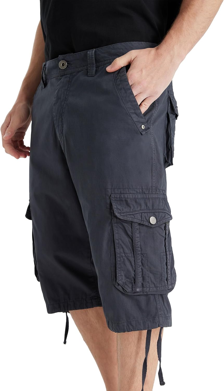 BEST SOUTH Men's Long Cargo Shorts Casual Below Knee 13 Inches Capri Shorts Relaxed Fit with Pockets Dark Grey 36
