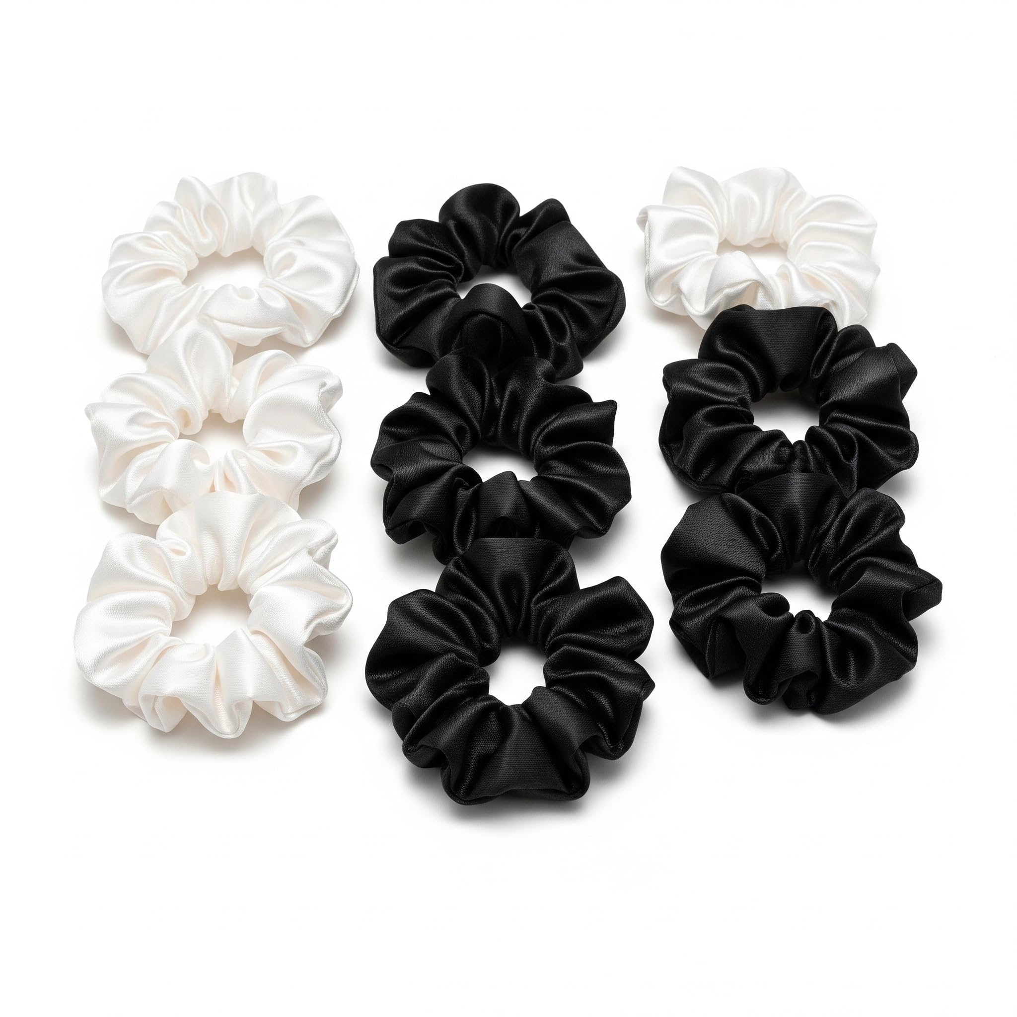 10 count black and white silk satin scrunchies for women, girls, Anti-hairfall fabric, color as shown-image-26
