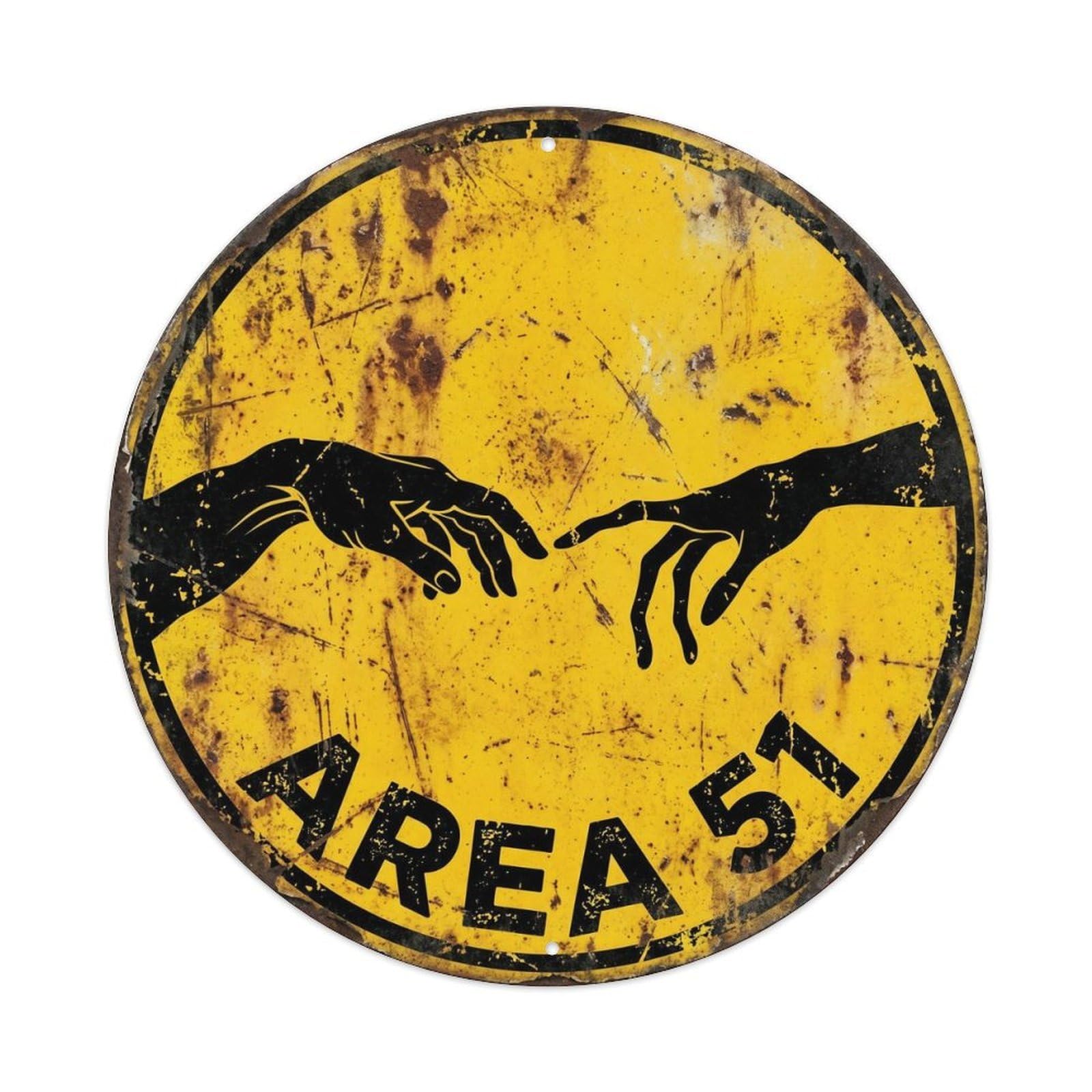 Vintage Alien Area 51 First Contact Metal Tin Sign Plaque Wall Decor for Cafe, Club, Garden Round Metal Poster 8x8Inch