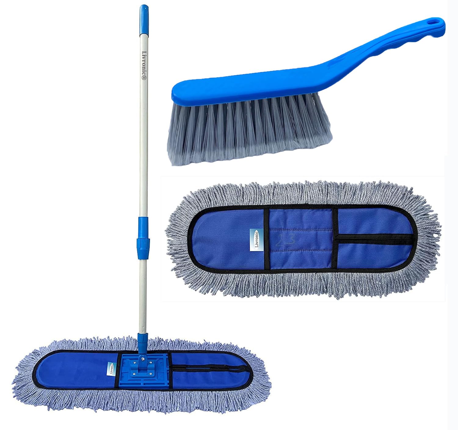 Livronic® Wet and Dry Cotton Floor Mop with 4 Feet Long Handle with 360 Degree Movement which Allows You to Clean Every Corners Easily with 1 Extra refills (Head 18-Inch Large) Blue Colour (Set of 1 with 1 extra Refill ) ) (B09ZMG63YM) Amazon Price History, Amazon Price Tracker