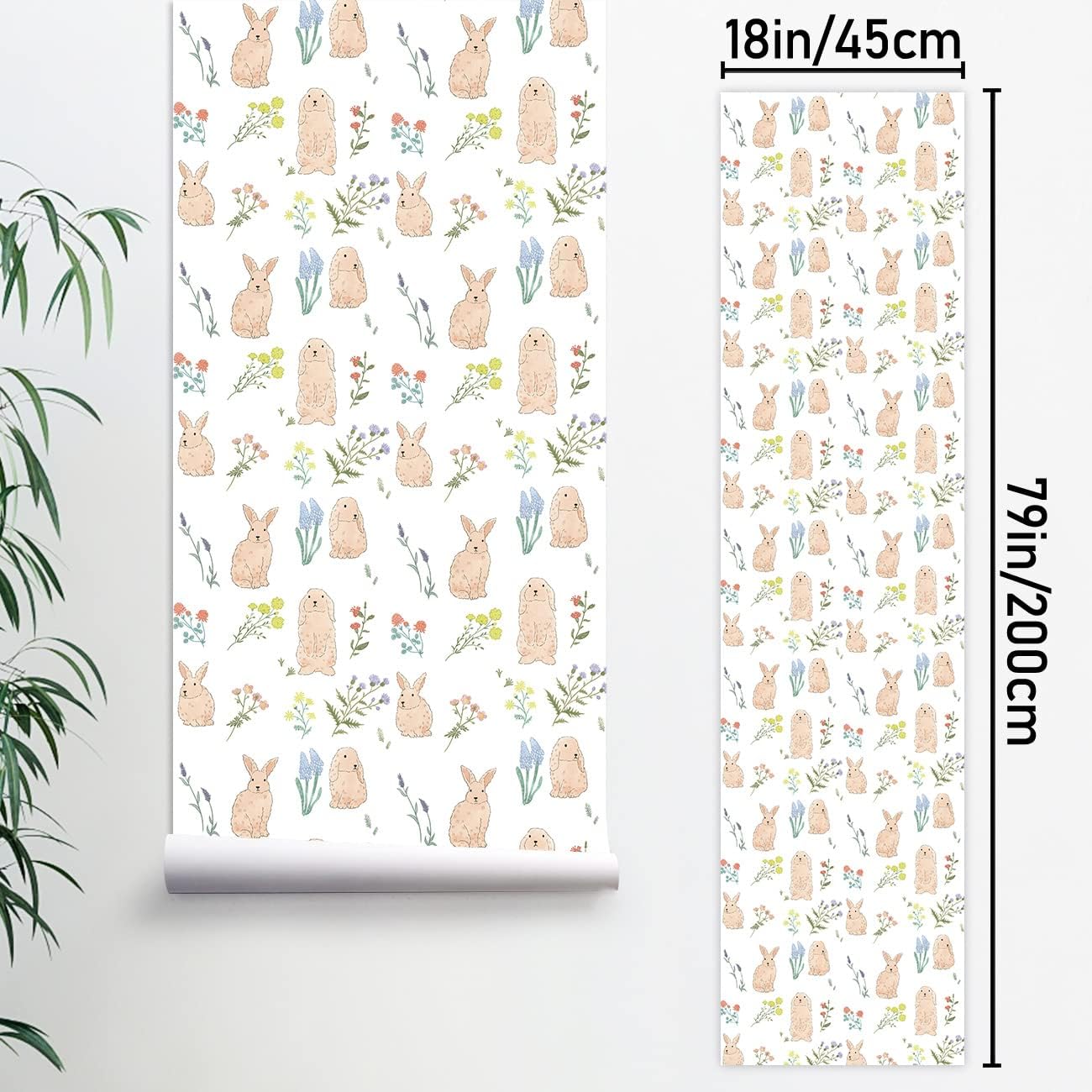 LiveGallery Cartoon Rabbit Wallpaper Lavender Wallpapers Flower Plants Wall Paper Peel and Stick Contact Paper for Bedroom Living Room Offices Nursery Bathroom Kitchen Home Walls Decoration (A)