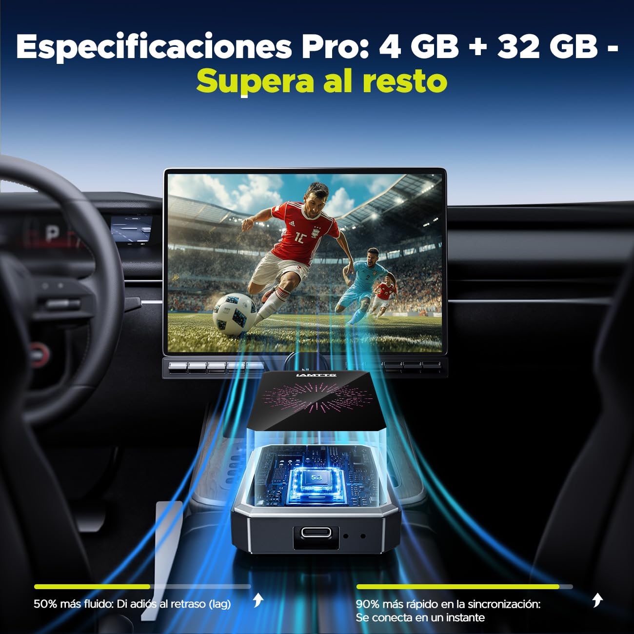 LAMTTO Adaptador CarPlay Inalámbrico AI Box con Google Play Store, Descarga de Apps y Gemini AI, CarPlay y Android Auto Inalámbricos, Netflix YouTube HDMI AirPlay Reproducción USB WiFi Doble Banda OTA