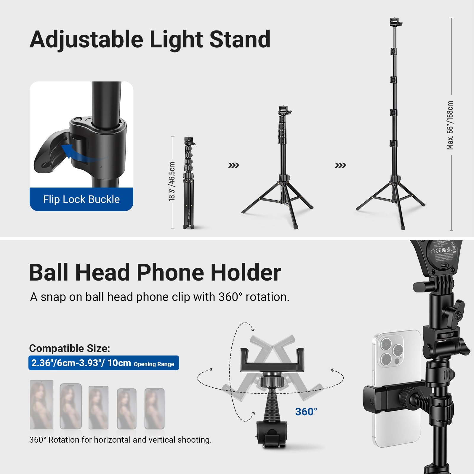 NEEWER Entry Level 10,5" 10 W, lampa pierścieniowa ze statywem 168 cm, uchwyt na telefon, kompatybilny z iPhone'em, dwukolorowe oświetlenie LED CRI85+, do nagrywania i strumieniowego przesyłania wideo