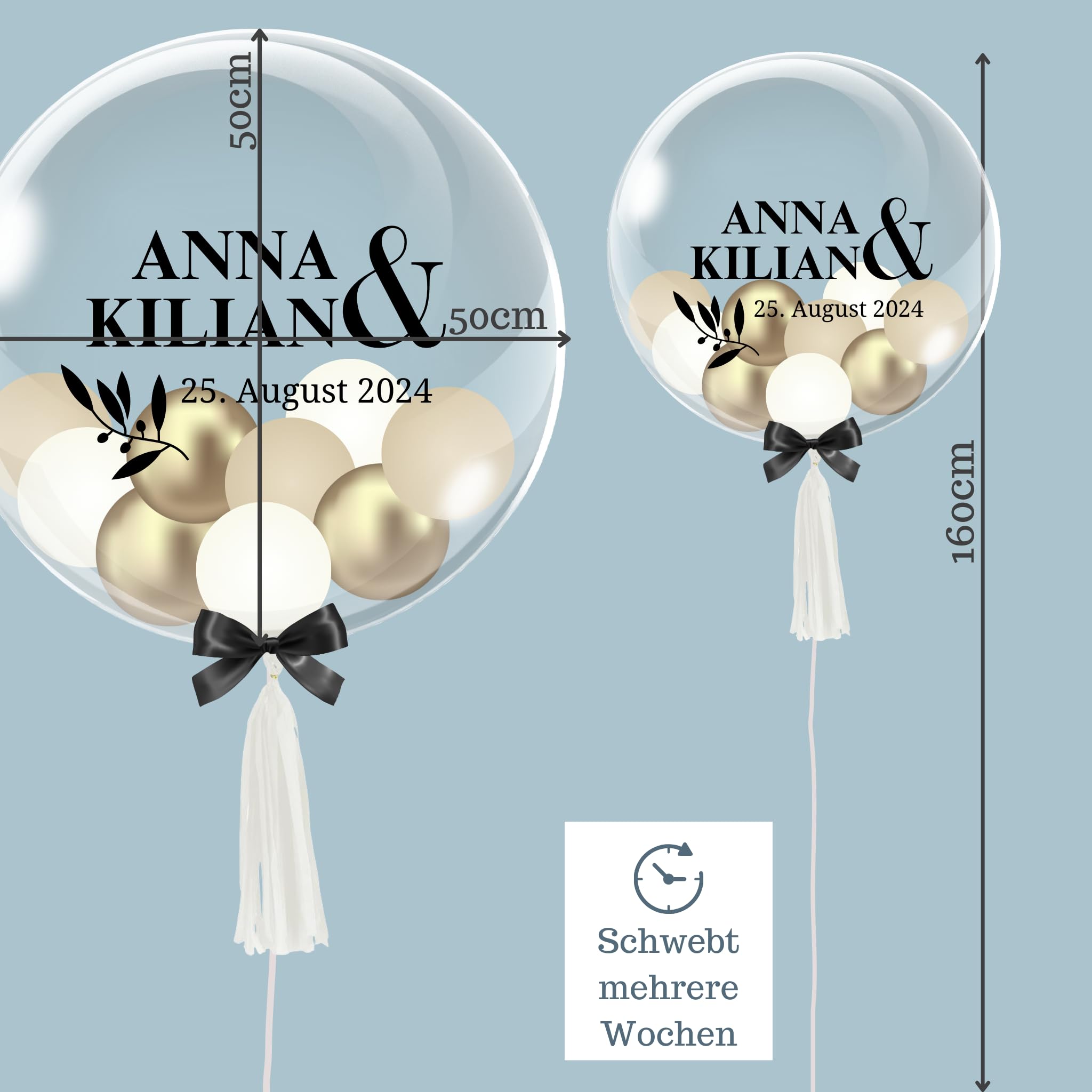 Personalisiertes Ballongeschenk: Durchsichtiger Heliumballon mit Bunten Ballons, Geschenk zur Hochzeit, Hochzeitsmitbringsel