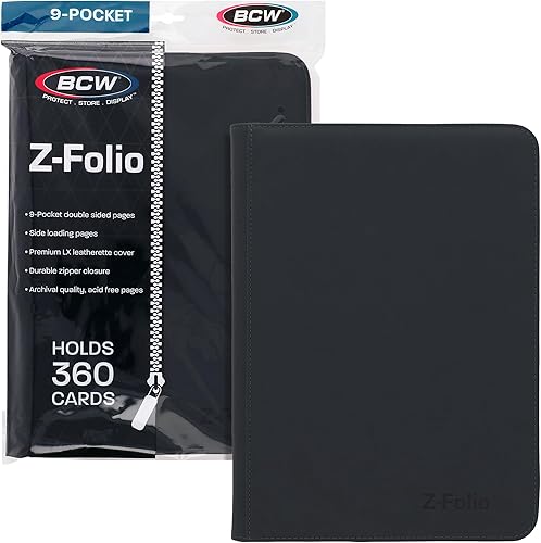 BCW Z-Folio - Álbum LX de 9 bolsillos - Negro  Organizador de tarjetas con cremallera segura  Carpeta de colección de tarjetas de cuero sintético