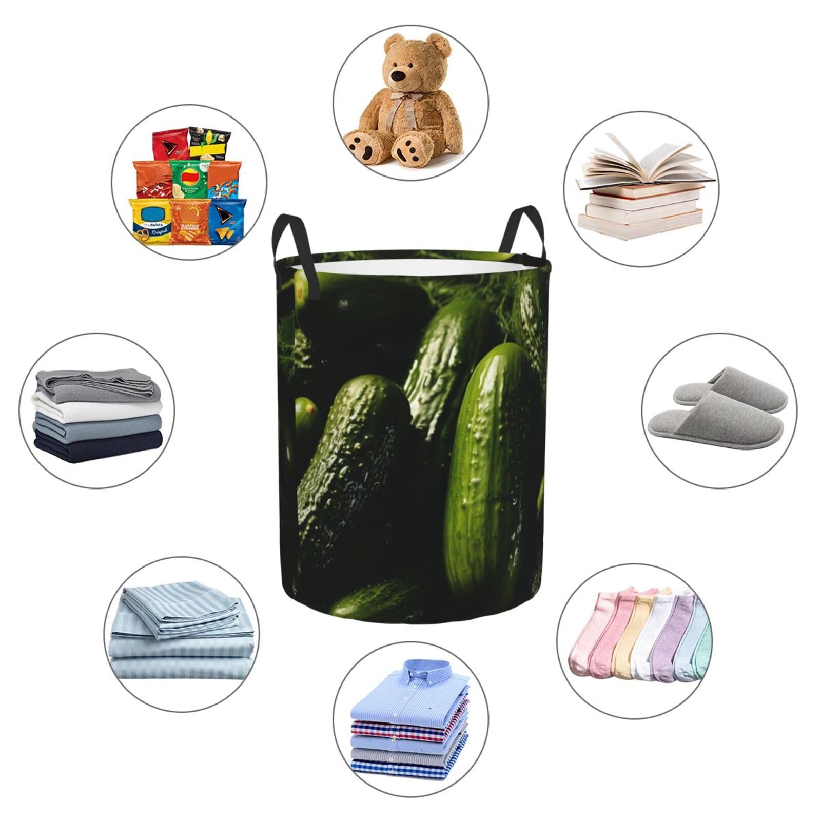 aufbewahrung von gurken Wäschekorb mit Gurken-Druck, rund, wasserdicht, Aufbewahrungskorb, schmutzige Kleidung, für Zuhause, Organizer, Wohnzimmer, Badezimmer Küche, Haushalt & Wohnen Fahrzeugausführung:Ohne Kunststoffladeraumwanne rangement-cheveux Bulls Mountainbike Bulls Zarena