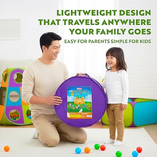 Miniatura 7 de Playz Tienda de campaña desplegable de 5 piezas para niños, túnel de gateo y pozo de pelotas con aro de baloncesto para niños, niñas, bebés y niños