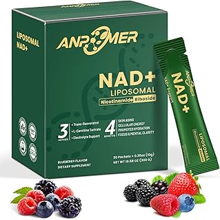 NAD Supplement for Women & Men, Electrolyte Blend, Liposomal Nicotinamide Riboside 600mg with Resveratrol, CoQ10, PQQ & D-Ribose, Boosts NAD+ Level, Cellular Energy & Anti-Aging, 30 Liquid NAD Packets