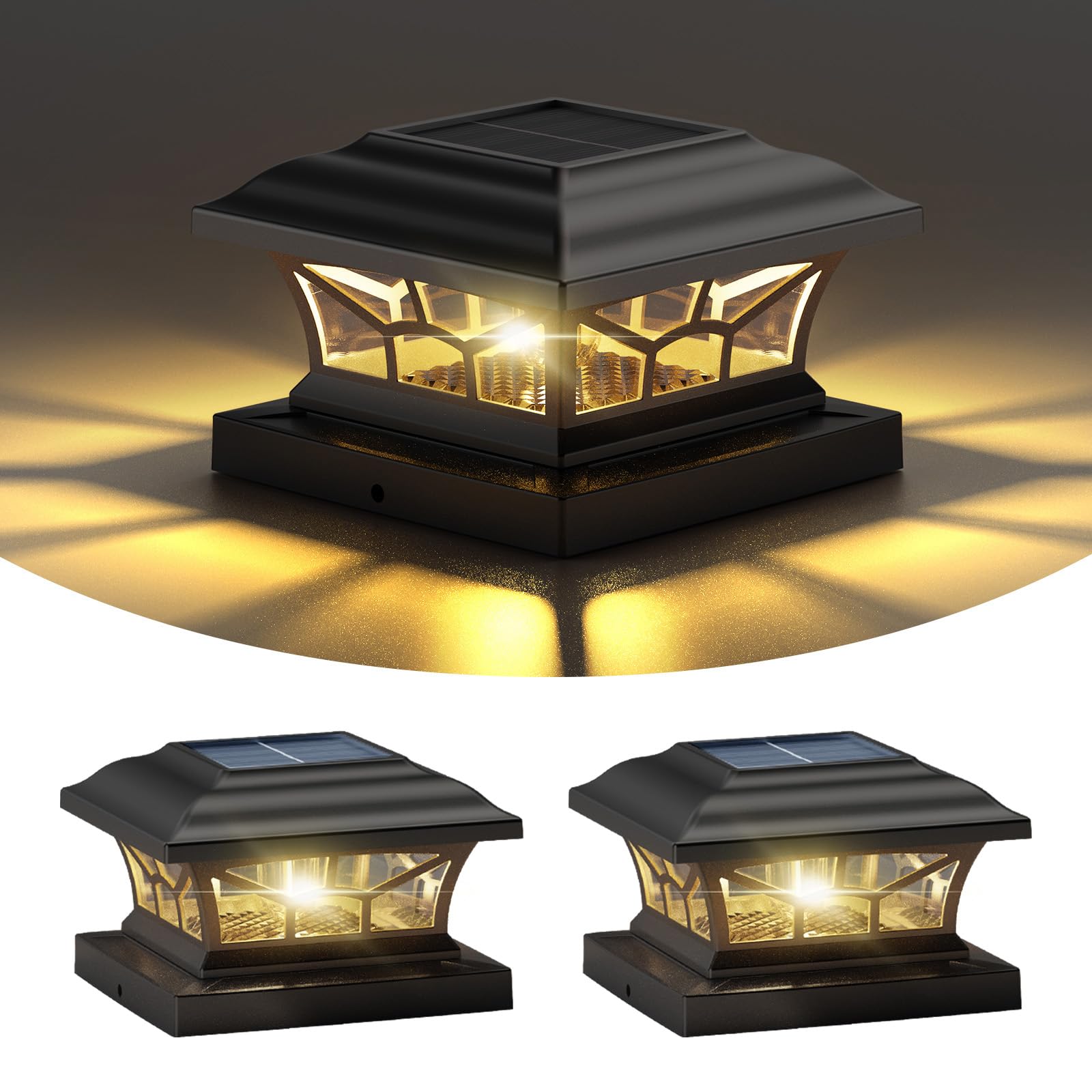2 Pack Solar Post Cap Lights Outdoor Waterproof, Fits 4x4, 5x5, 6x6 Wooden & Vinyl Fence Decks, Edison LED Bulb with Warm & Cool White Light Modes (Classic Black, 2)-image-32