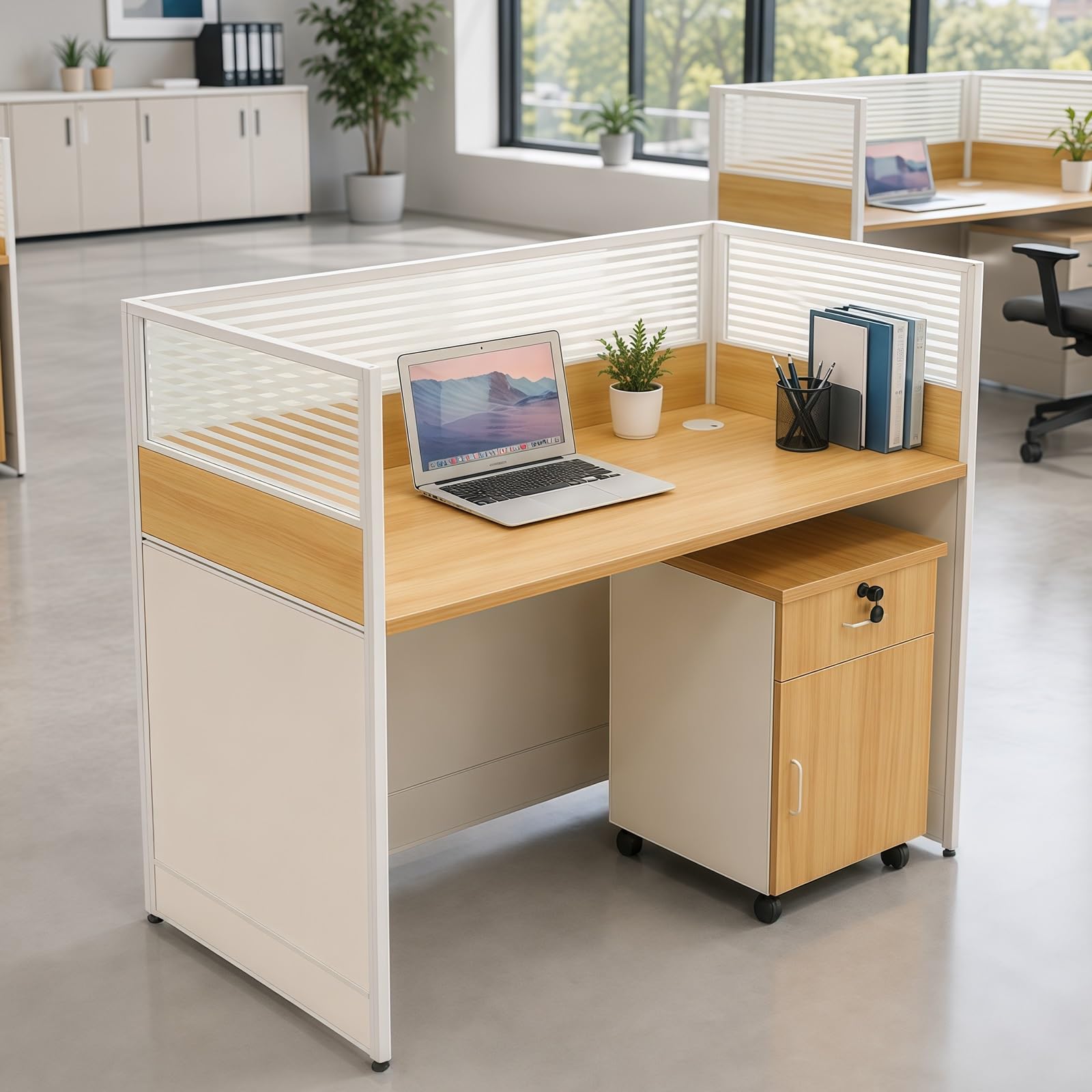 Scrivania Modulare Da Ufficio Con Pannelli Divisori, Scrivania a L Con Passacavi, Postazione Di Lavoro per 1–6 Persone, Call Center E Coworking